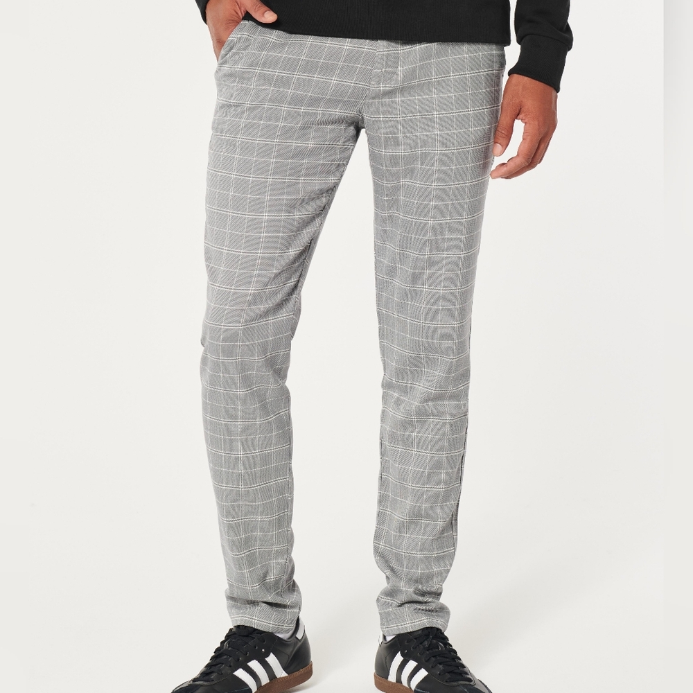 NWT Hollister Gray & White Plaid Size 32X32 Epic Flex Super Skinny Chino Pants!